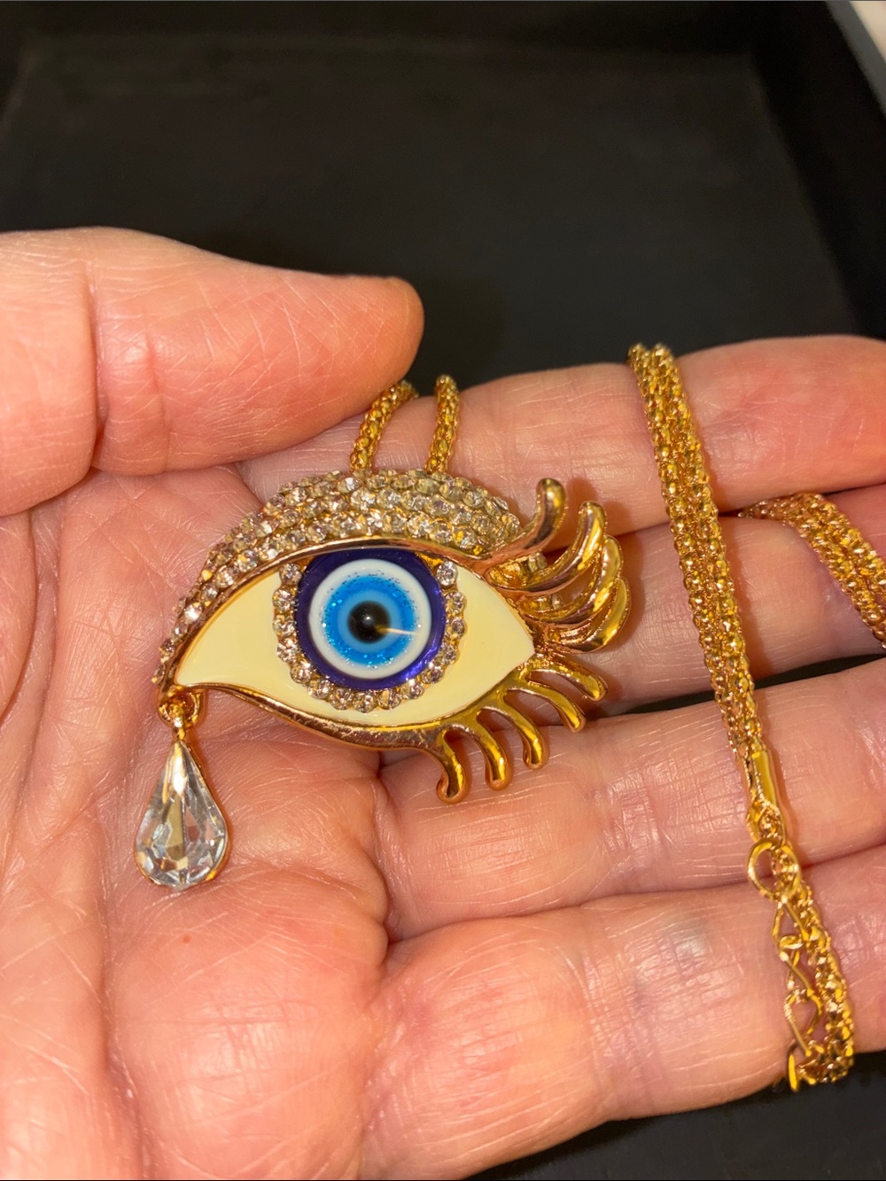 Gold Evil Eye Teardrop Pendant Necklace - Protective Charm